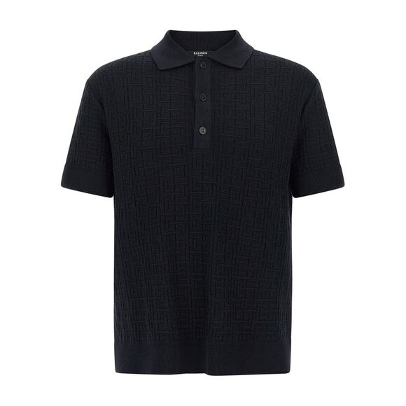 Balmain Men's Monogram Knit Polo Shirt